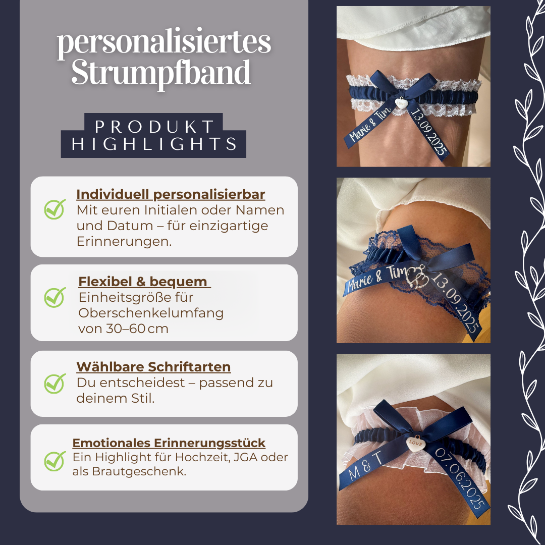 personalisiertes Strumpfband / Spitze - dunkelblau