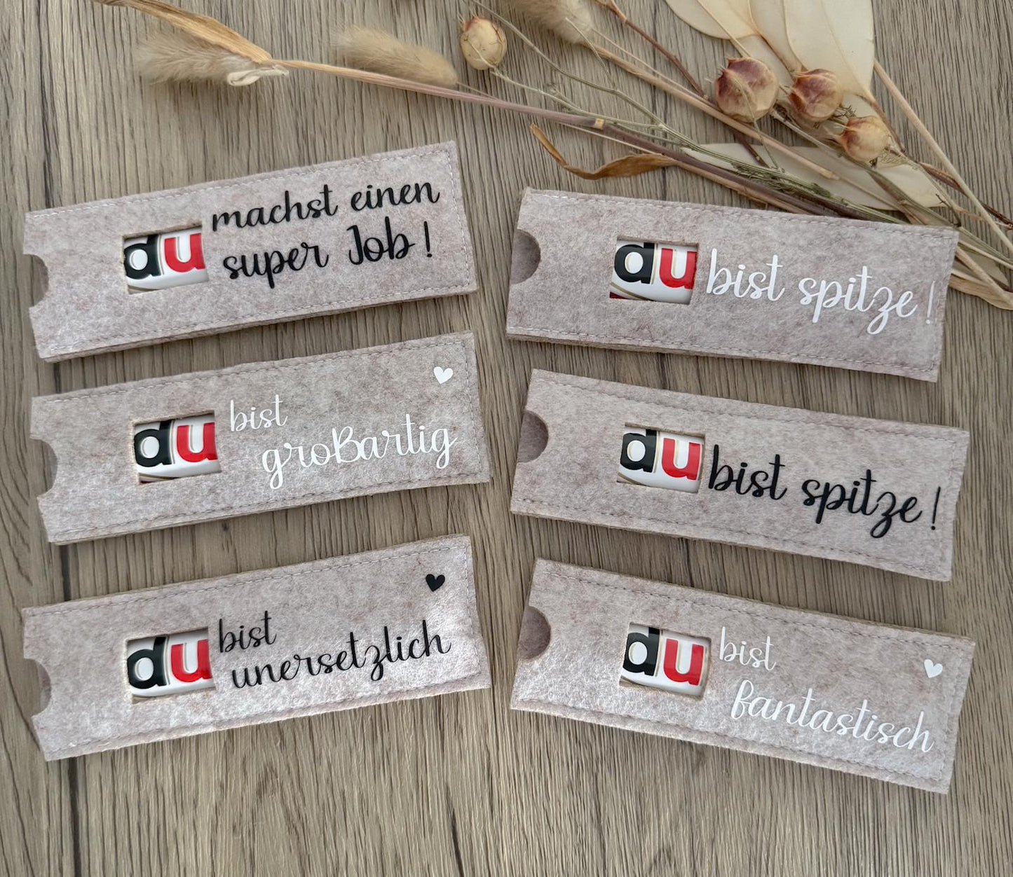 Filzhüllen für Schokoriegel "DU" beige - NiJeKra