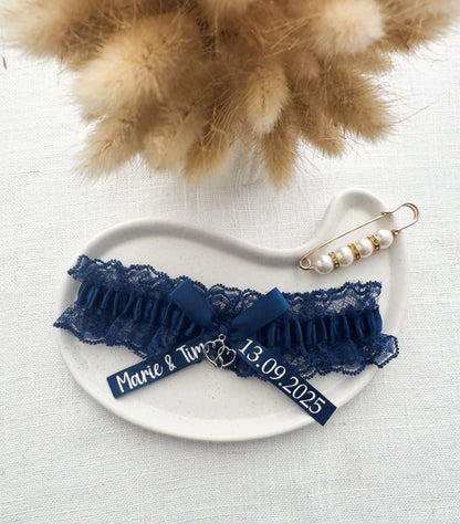 personalisiertes Strumpfband / Spitze - dunkelblau