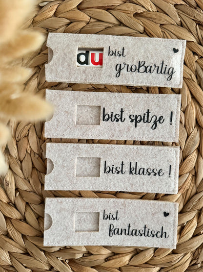 Filzhüllen für Schokoriegel "DU" beige - NiJeKra