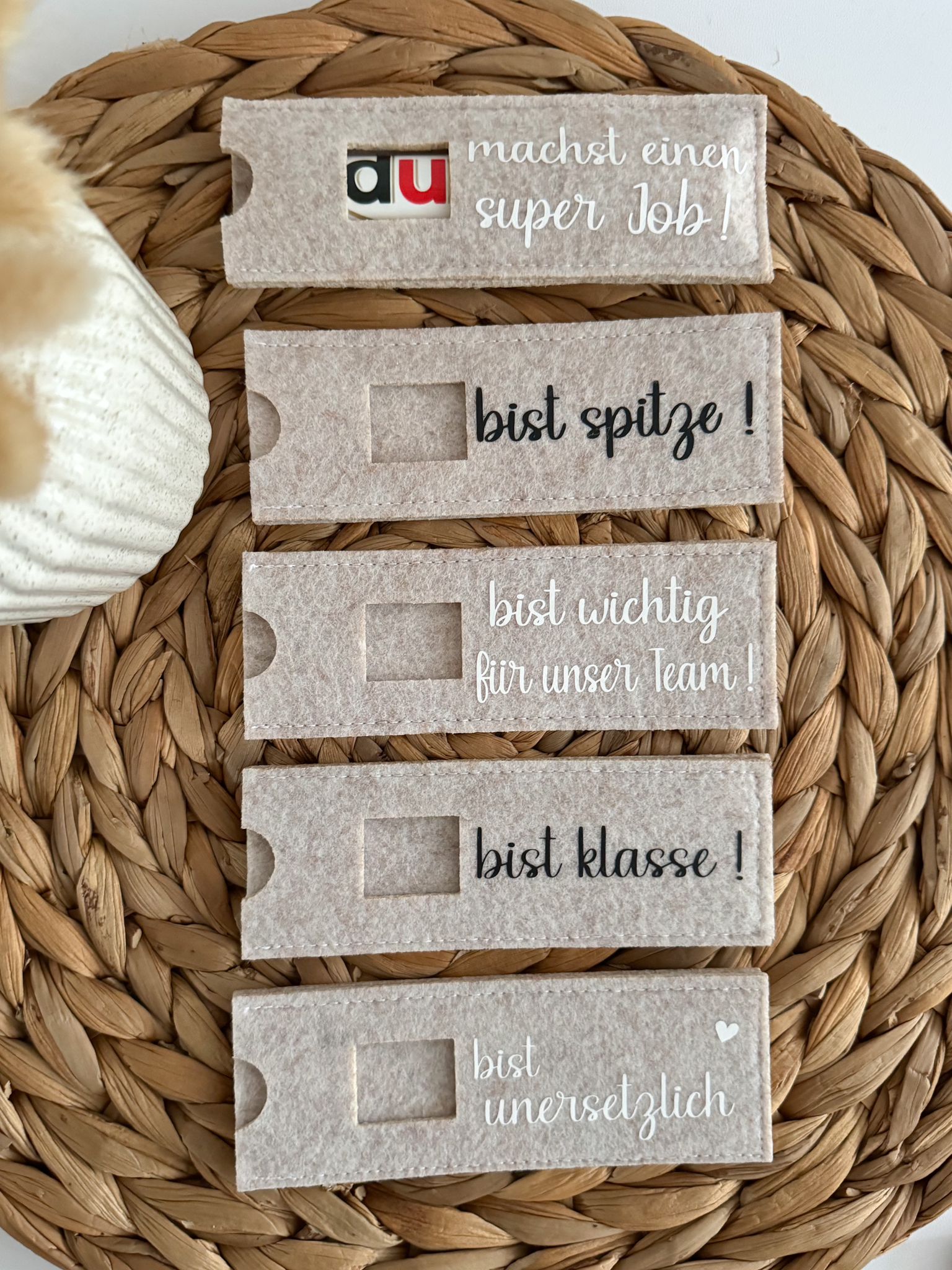 Filzhüllen für Schokoriegel "DU" beige - NiJeKra