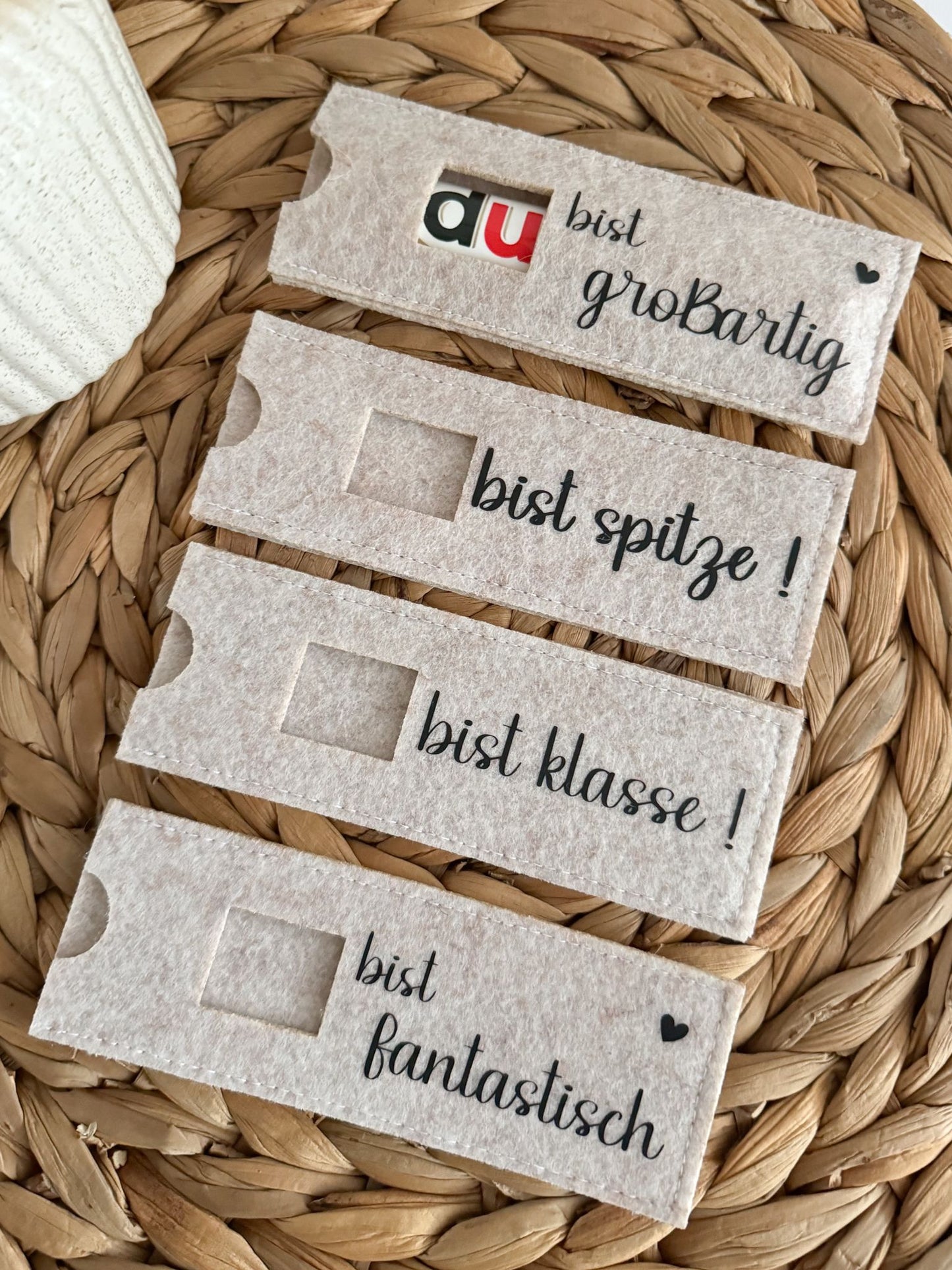 Filzhüllen für Schokoriegel "DU" beige - NiJeKra