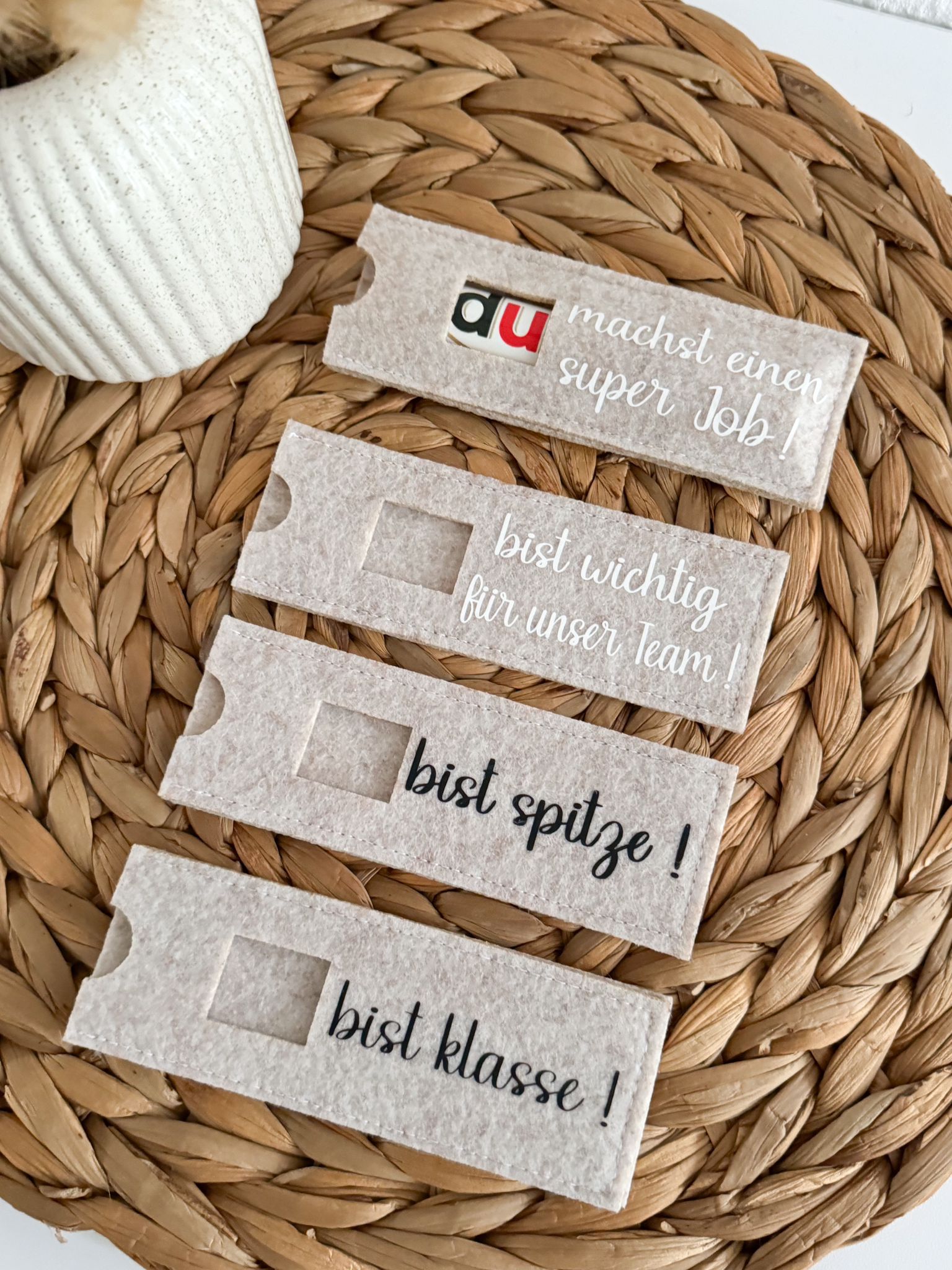 Filzhüllen für Schokoriegel "DU" beige - NiJeKra