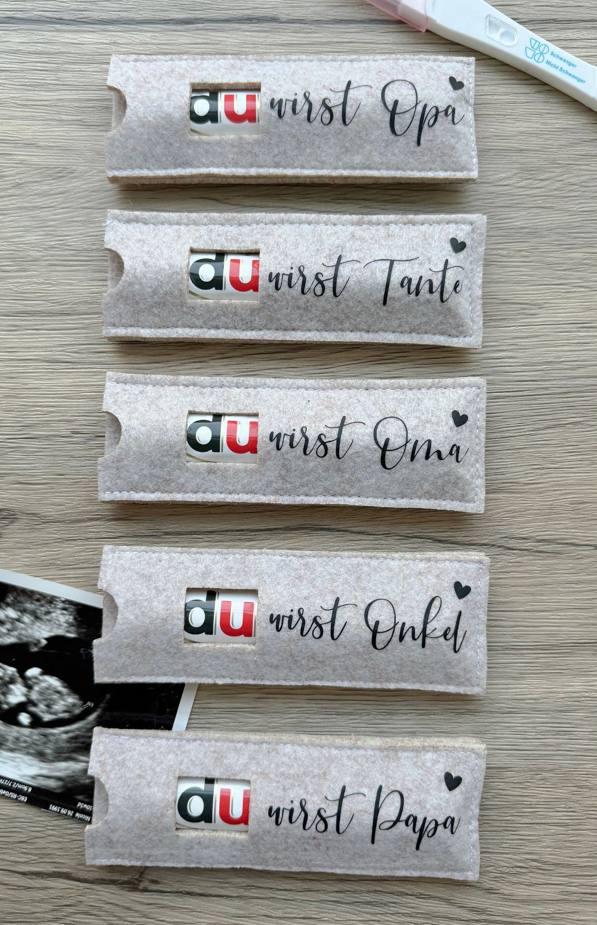 Filzhüllen für Schokoriegel "DU WIRST......" beige / Schwangerschaftsverkündung - NiJeKra