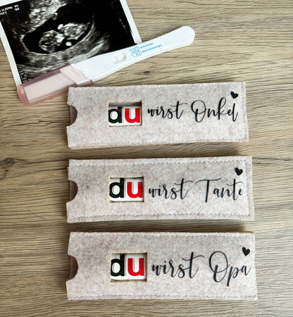 Filzhüllen für Schokoriegel "DU WIRST......" beige / Schwangerschaftsverkündung - NiJeKra