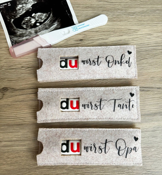 Filzhüllen für Schokoriegel "DU WIRST......" beige / Schwangerschaftsverkündung - NiJeKra