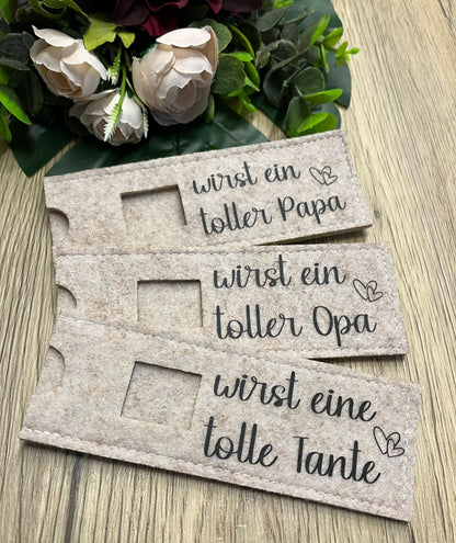 Filzhüllen für Schokoriegel "DU WIRST EIN TOLLER / EINE TOLLE ...." beige / Schwangerschaftsverkündung - NiJeKra