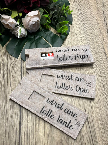 Filzhüllen für Schokoriegel "DU WIRST EIN TOLLER / EINE TOLLE ...." beige / Schwangerschaftsverkündung - NiJeKra